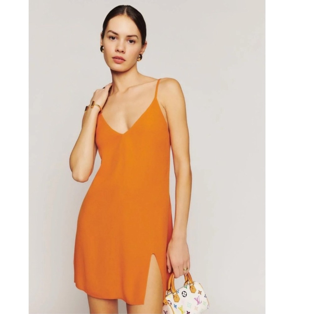 Reformation Marlowe mini dress In Orange Size Large Side Slit